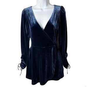 Urban Outfitters Women's Goldmine Velvet Romper XS Navy Blue Surplice Faux Wrap